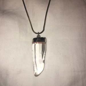 Quartz crystal silver long boho necklace - Express